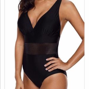 Brand new!  Blk v neck bathing suit w/ mesh panel.